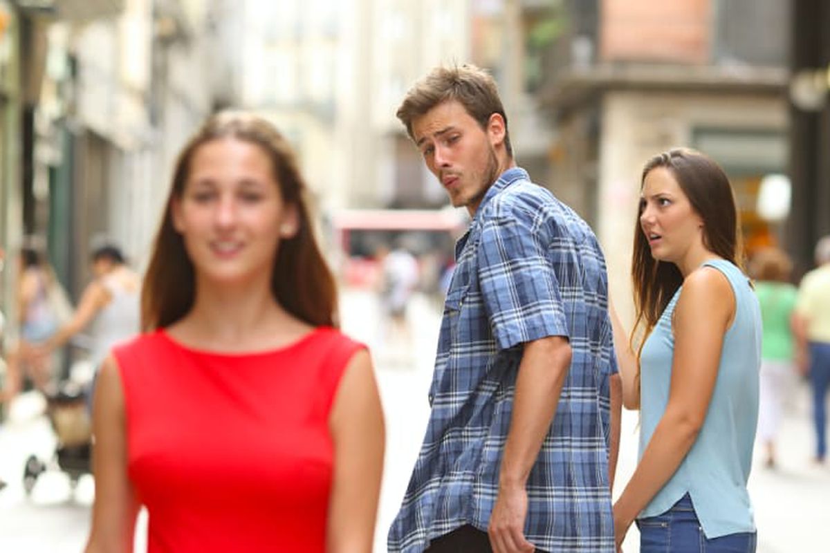 Distracted Boyfriend meme about GuruNanda
