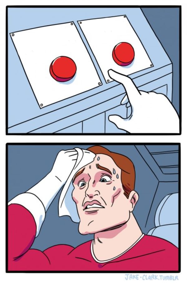 Two Buttons meme about GuruNanda